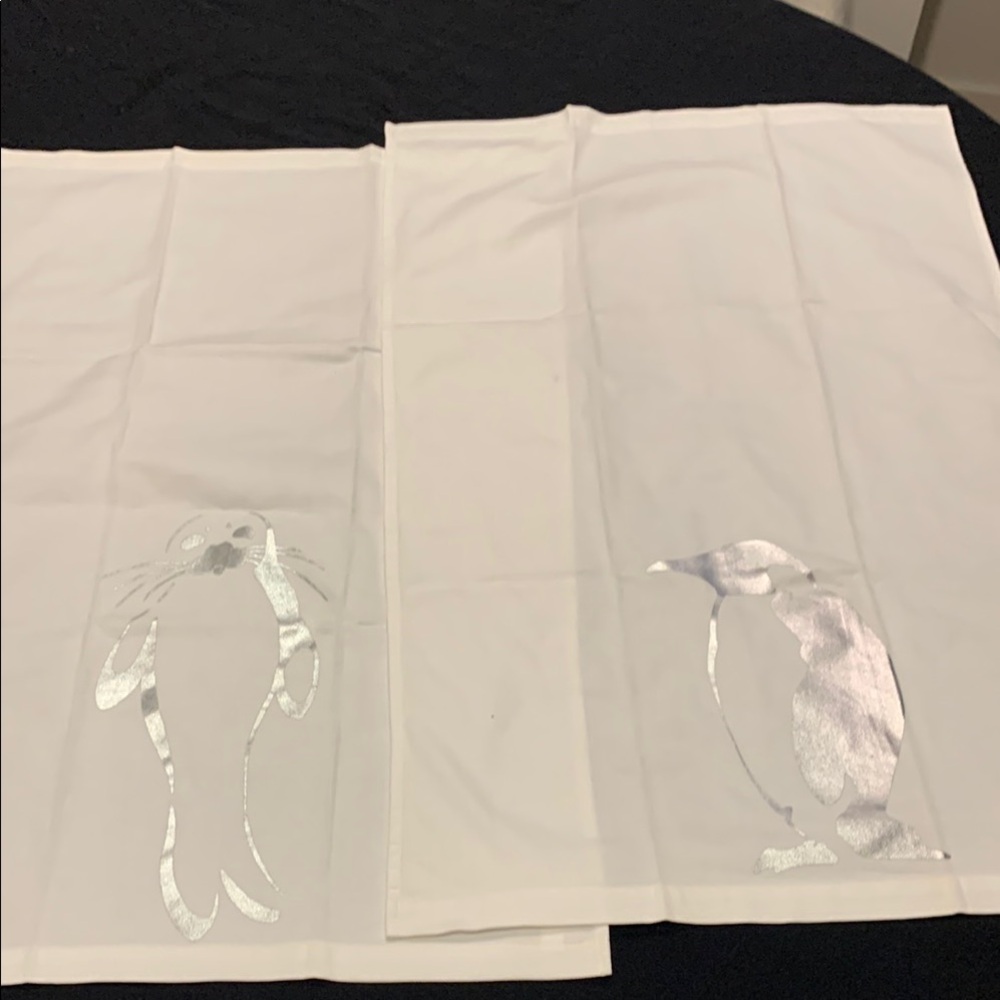 Pottery Barn White and Silver Kitchen Towels